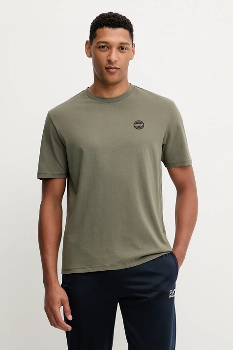 Napapijri t-shirt bawełniany S-Badge męski kolor zielony z aplikacją NP0A8949G0A1