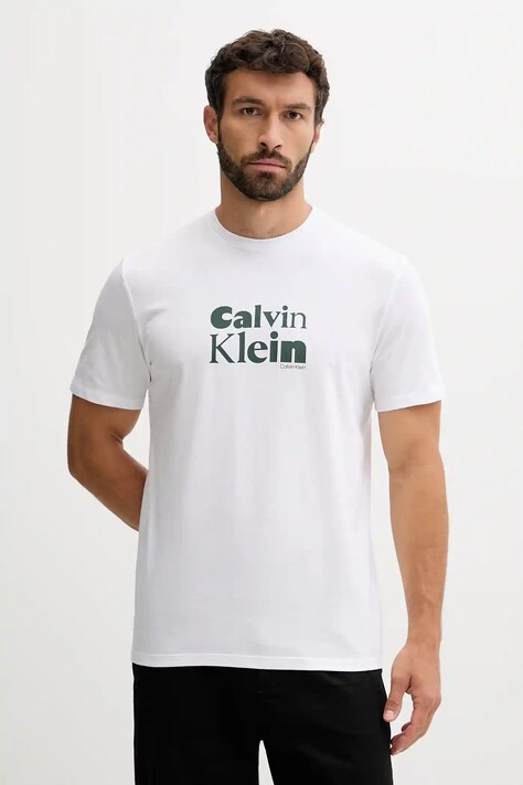 Calvin Klein tricou din bumbac culoarea alb, cu imprimeu, LV04RD820G