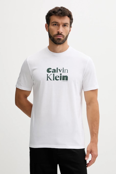 Bavlnené tričko Calvin Klein pánske, biela farba, s potlačou, LV04RD820G