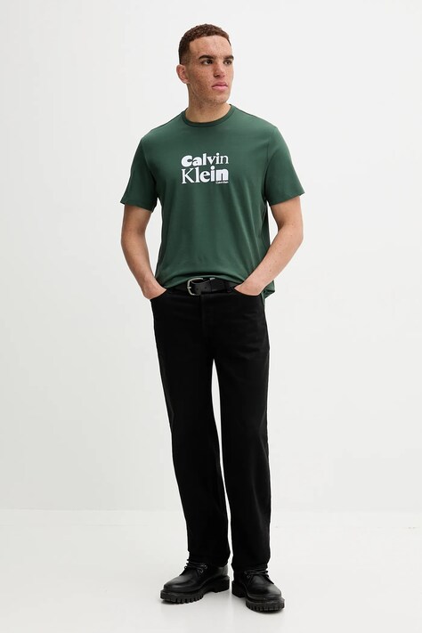 Calvin Klein t-shirt bawełniany męski kolor zielony z nadrukiem LV04RD820G