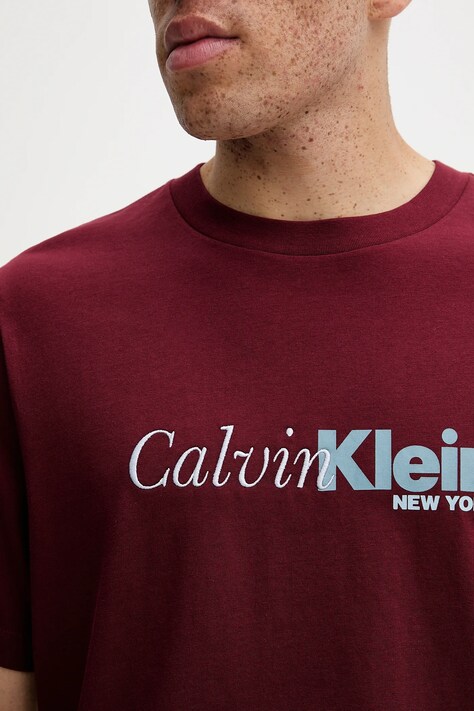 Calvin Klein t-shirt bawełniany męski kolor bordowy z nadrukiem LV04RD822G