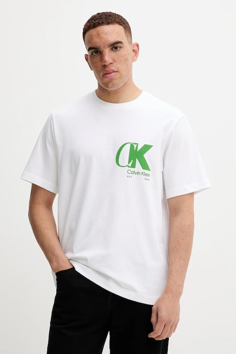 Calvin Klein tricou din bumbac culoarea alb, cu imprimeu, LV04RD823G
