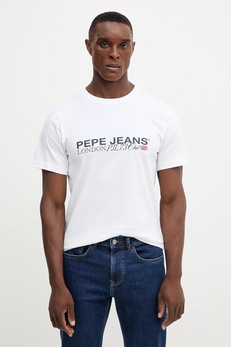Pepe Jeans t-shirt bawełniany męski kolor biały z nadrukiem PM5010104