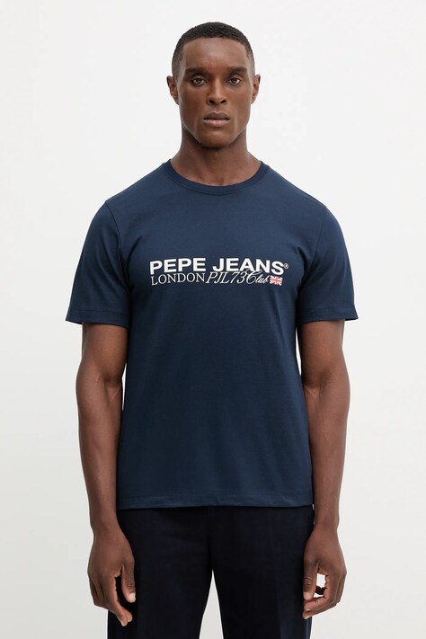 Pepe Jeans t-shirt bawełniany męski kolor granatowy z nadrukiem PM5010104
