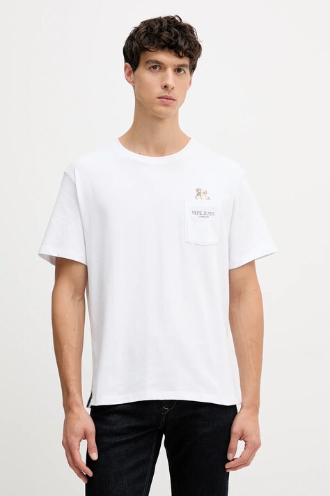 Pepe Jeans t-shirt bawełniany męski kolor biały z nadrukiem PM5010095
