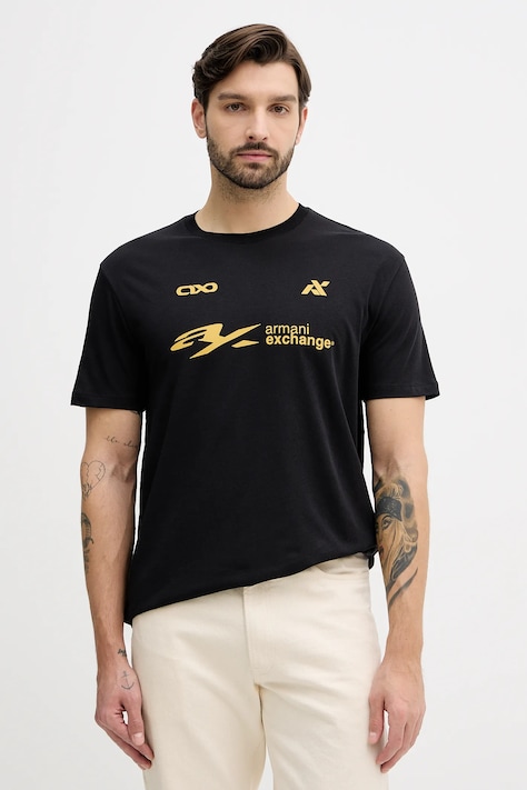 Bavlněné tričko Armani Exchange pánské, černá barva, s potiskem, XM001404 AF16432