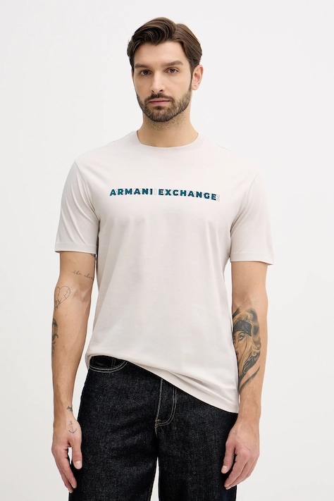 Armani Exchange t-shirt bawełniany męski kolor beżowy z nadrukiem XM001458 AF10364