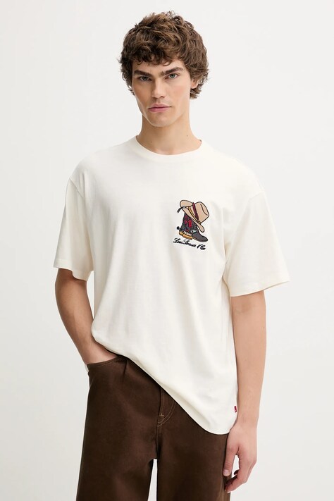 Levi's t-shirt bawełniany męski kolor beżowy z aplikacją 87373