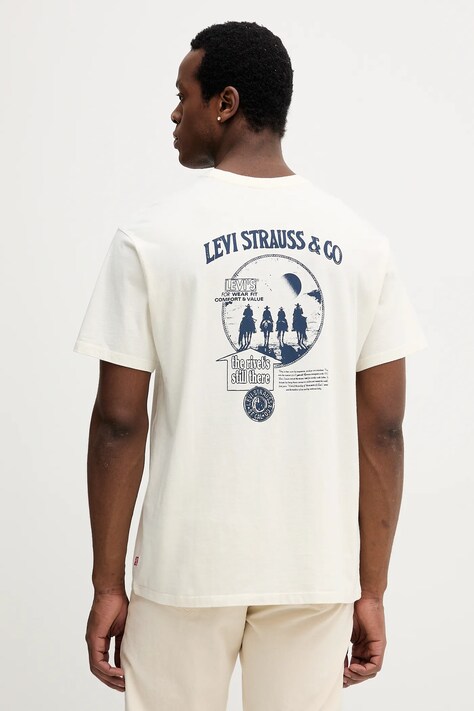 Levi's t-shirt bawełniany męski kolor beżowy z nadrukiem 87373