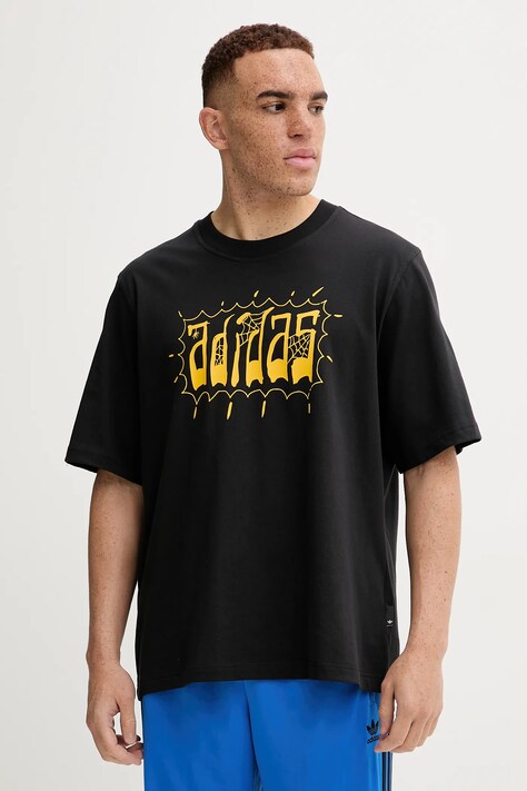 adidas Originals t-shirt bawełniany Distressed Oversized Te męski kolor czarny z nadrukiem JW0208