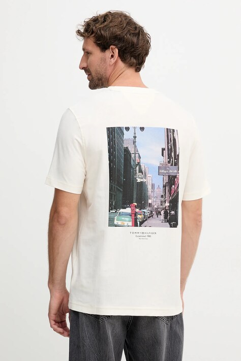 Tommy Hilfiger tricou din bumbac culoarea bej, cu imprimeu, MW0MW40010