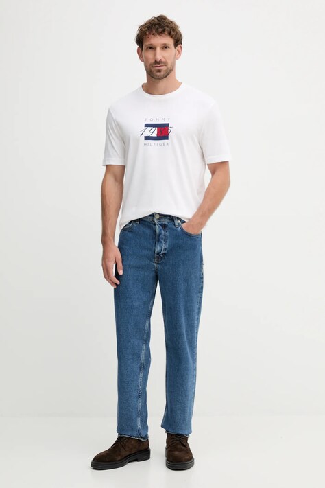 Tommy Hilfiger tricou din bumbac culoarea alb, cu imprimeu, MW0MW41338