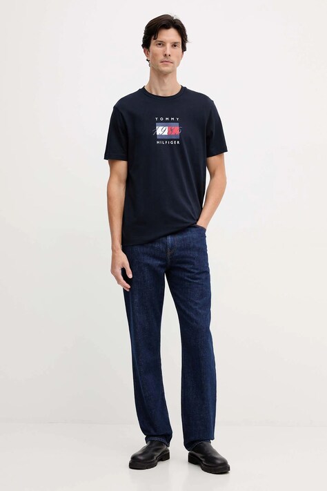 Tommy Hilfiger t-shirt bawełniany męski kolor granatowy z nadrukiem MW0MW41338