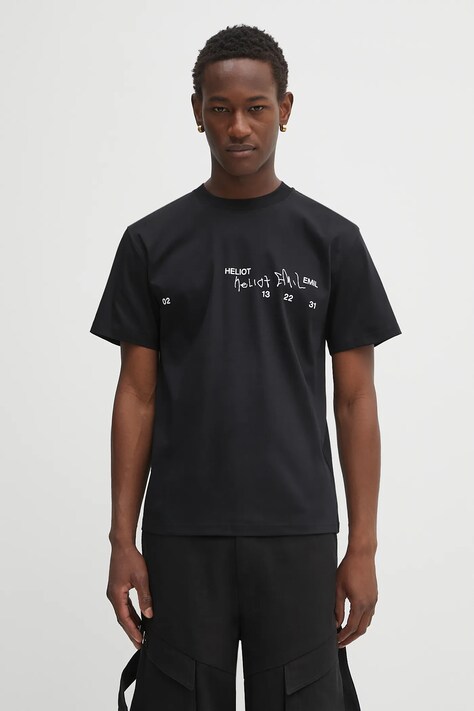 Heliot Emil t-shirt bawełniany męski kolor czarny z nadrukiem PREAW25_M_09_141_BLK01