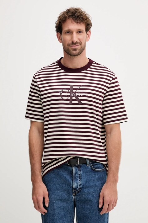 Calvin Klein Jeans t-shirt bawełniany męski kolor bordowy wzorzysty LV04RD204G