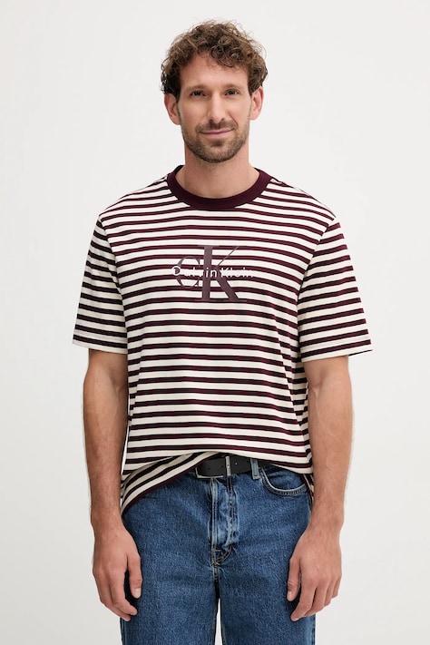 Хлопковая футболка Calvin Klein Jeans цвет бордовый узор LV04RD204G
