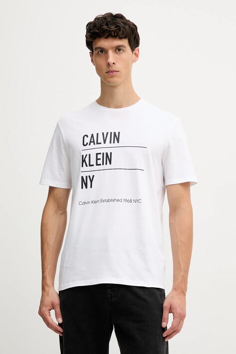 Bavlnené tričko Calvin Klein Jeans pánske, biela farba, s potlačou, LV04RD818G