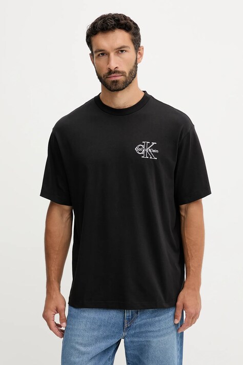 Bavlněné tričko Calvin Klein Jeans pánské, černá barva, s aplikací, LV04RC856G