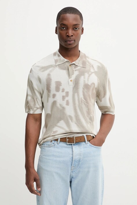 Desigual polo FLOWER męski kolor szary wzorzysty 25WMTF02