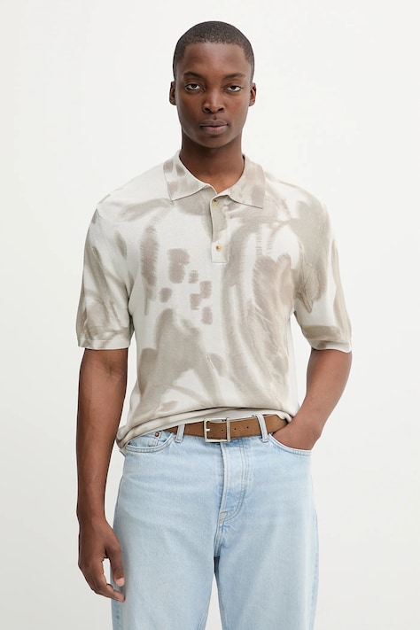 Desigual polo FLOWER męski kolor szary wzorzysty 25WMTF02