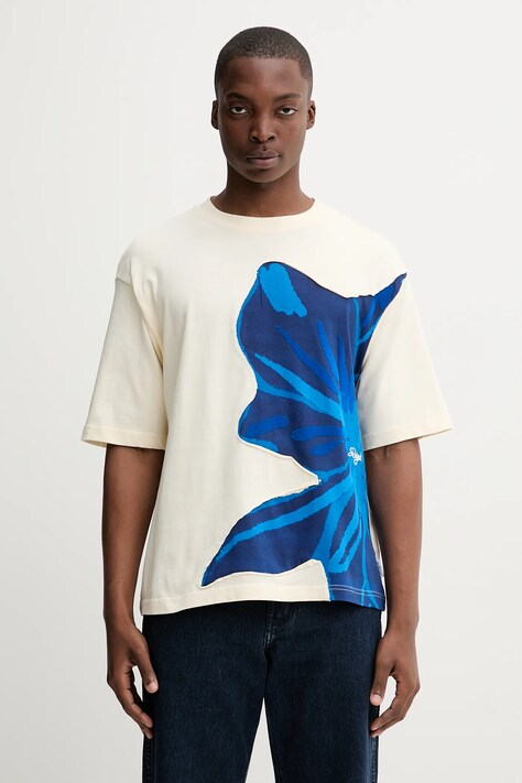 Desigual t-shirt bawełniany PANCHO męski kolor beżowy wzorzysty 25WMTK01
