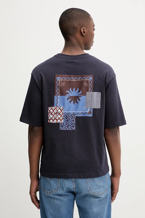 Desigual t-shirt bawełniany PALMA męski kolor granatowy z aplikacją 25WMTK10