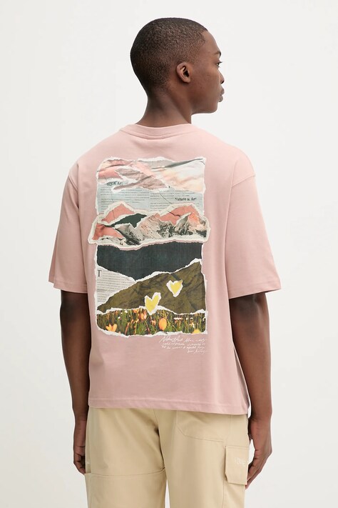 Desigual t-shirt bawełniany VIENA męski kolor różowy z nadrukiem 25WMTK18