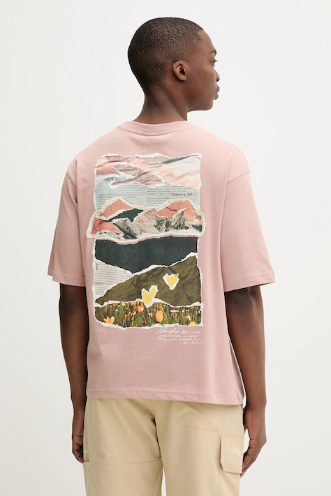 Desigual t-shirt bawełniany VIENA męski kolor różowy z nadrukiem 25WMTK18