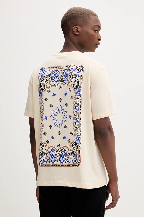 Pamučna majica Desigual BACK PANEL PAISLEY boja: bež, s tiskom, 25WMTK38