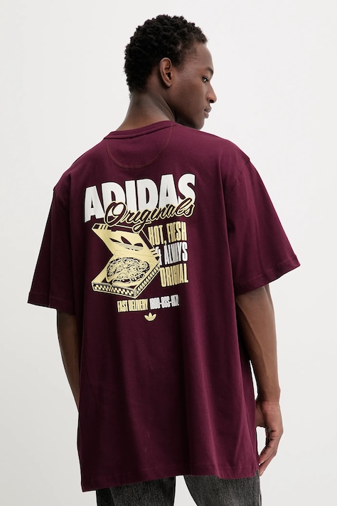 adidas Originals tricou din bumbac Pizza Box Tee culoarea bordo, cu imprimeu, HY2075
