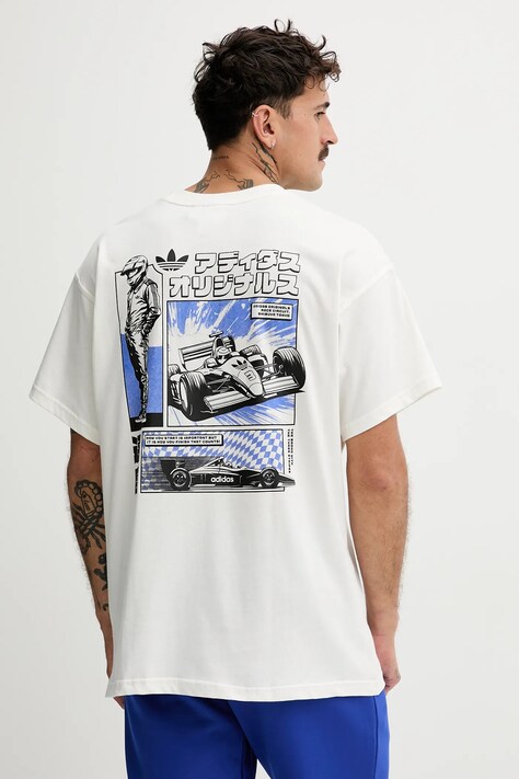 adidas Originals t-shirt bawełniany JP Racing Manga męski kolor beżowy z nadrukiem HY2085