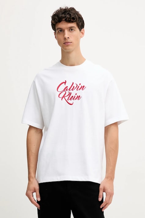 Calvin Klein Jeans t-shirt bawełniany męski kolor biały z aplikacją LV04RD801G
