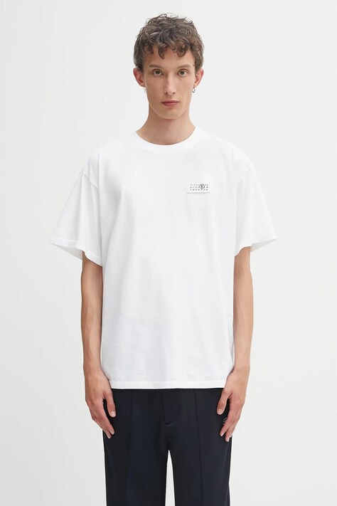 Bavlnené tričko MM6 Maison Margiela pánske, biela farba, s nášivkou, SH2GC0030.M20048.100