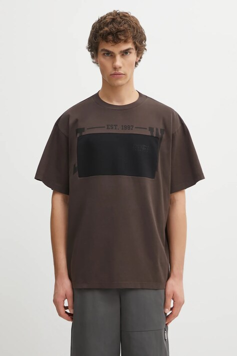 MM6 Maison Margiela t-shirt bawełniany męski kolor brązowy z nadrukiem SH0GC0053.M20050.143