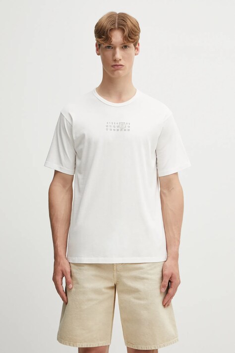 MM6 Maison Margiela t-shirt bawełniany męski kolor biały z nadrukiem SH0GC0057.S24312.101