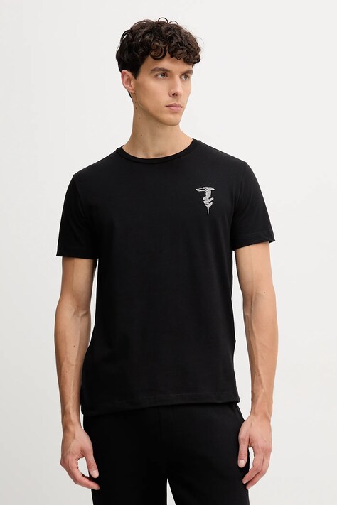 Trussardi t-shirt bawełniany męski kolor czarny z aplikacją G0278200050N
