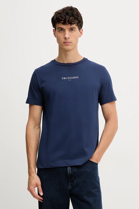 Trussardi tricou din bumbac culoarea bleumarin, cu imprimeu, G0308000054N