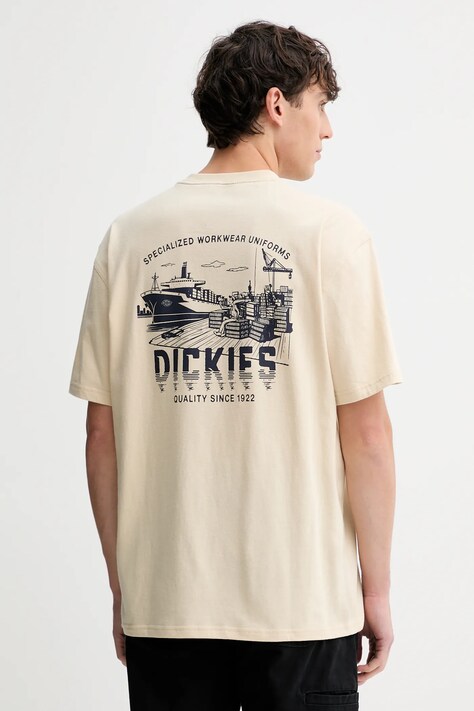 Dickies t-shirt bawełniany męski kolor beżowy z nadrukiem DK0A87QJ