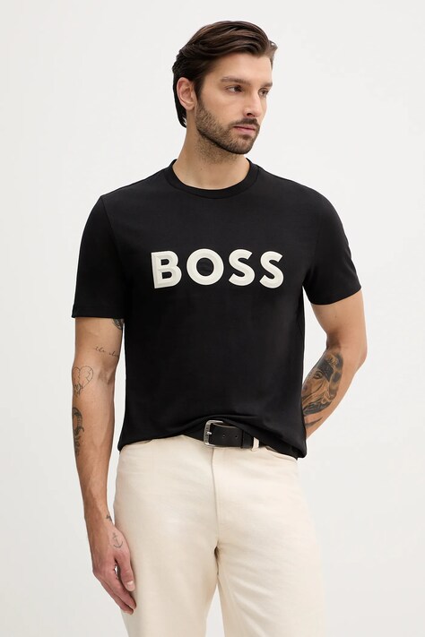 BOSS Green t-shirt bawełniany męski kolor czarny z nadrukiem 50548411
