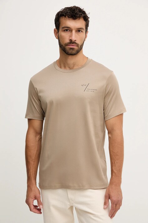 Paul&Shark t-shirt bawełniany Knitwear męski kolor beżowy z nadrukiem 15311622
