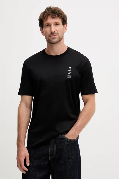 Paul&Shark t-shirt bawełniany Knitwear męski kolor czarny z nadrukiem 15311628