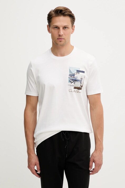 Paul&Shark t-shirt bawełniany Knitwear męski kolor beżowy z nadrukiem 15311640