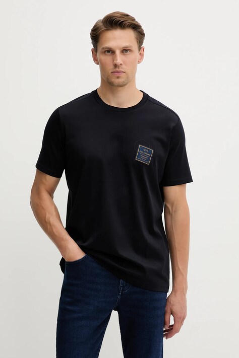 Paul&Shark t-shirt bawełniany Knitwear męski kolor granatowy z aplikacją 15311647