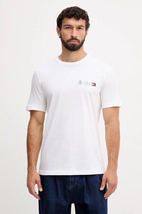 Tommy Hilfiger t-shirt bawełniany męski kolor biały gładki MW0MW40011