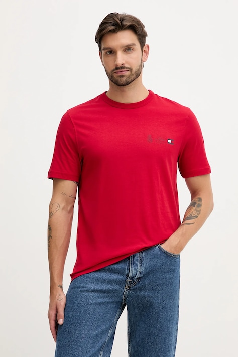 Βαμβακερό μπλουζάκι Tommy Hilfiger ανδρικό, χρώμα: κόκκινο, MW0MW40011