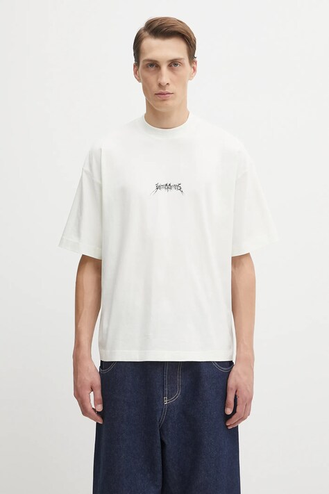 VETEMENTS t-shirt bawełniany Metal Logo Regular męski kolor beżowy z nadrukiem UH76TR600I