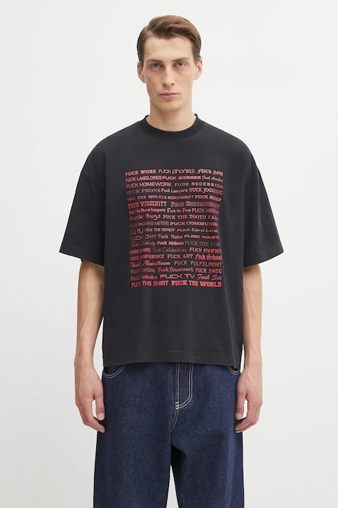 Bavlnené tričko VETEMENTS Fuck Regular pánske, čierna farba, s potlačou, UH76TR660B