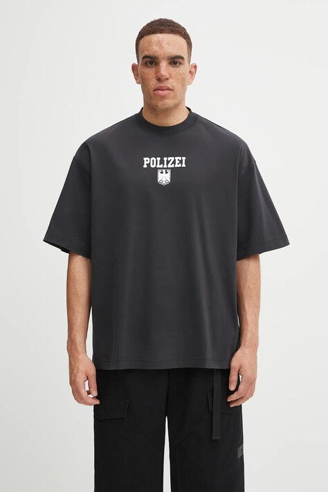 VETEMENTS t-shirt bawełniany Polizei Regular męski kolor czarny z nadrukiem UH76TR300B