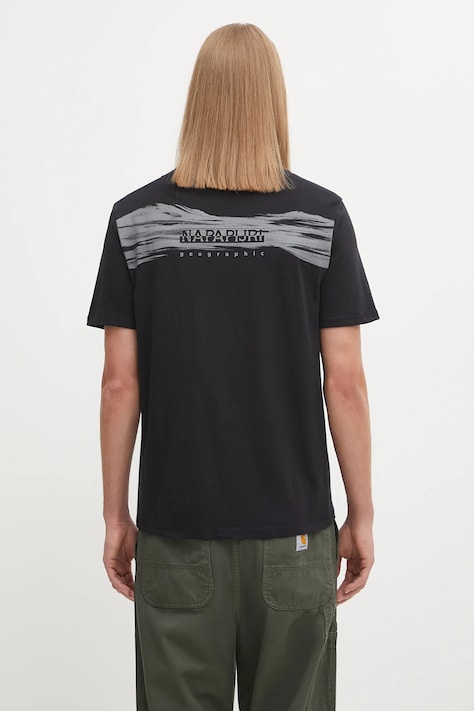 Bavlněné tričko Napapijri S-Back Graphic pánské, černá barva, s potiskem, NP0A88SU9411