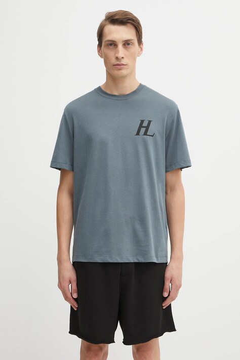 Helmut Lang t-shirt bawełniany męski kolor niebieski z nadrukiem P04HM507